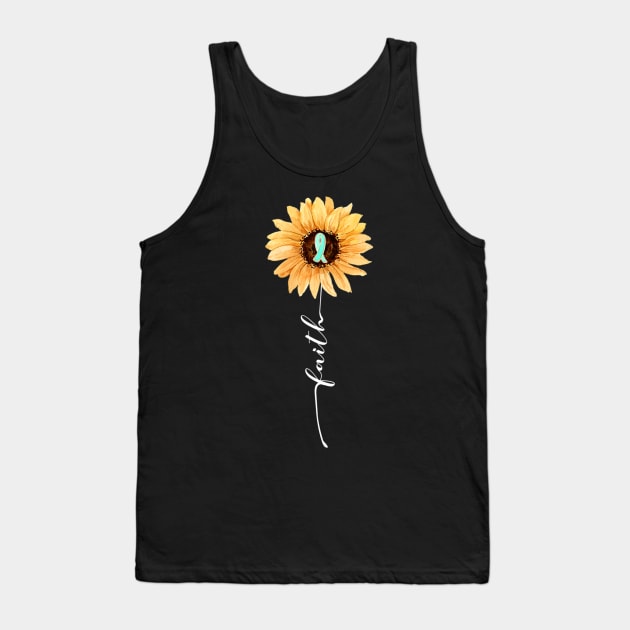 Faith Sunflower Teal Ribbon Cervical Cancer Awareness Tank Top by eldridgejacqueline
